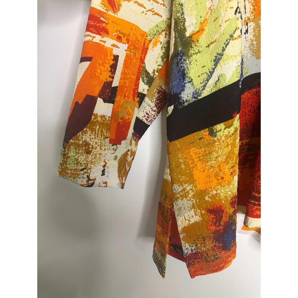 Ali Miles Vibrant Wearable Art to Wear Blouse Button Artsy Wired Collar Top XL - Picture 4 of 12